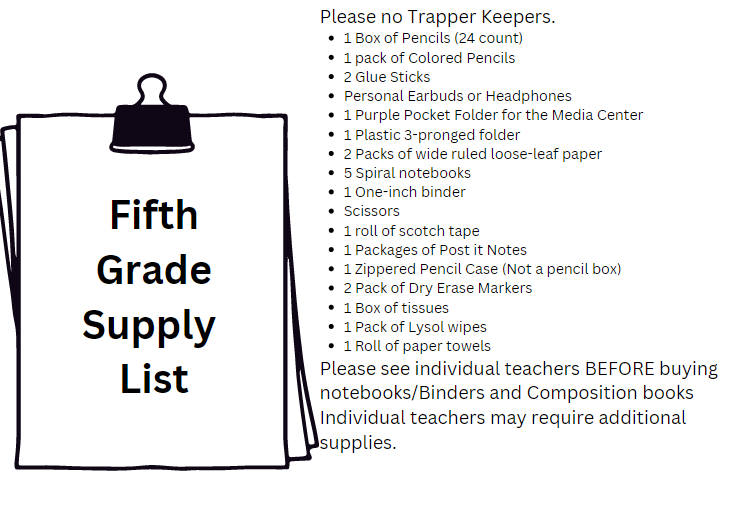  5th Grade Supply List